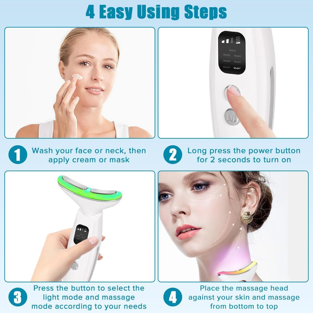 Face Neck Massager, 7 in 1 Portable Neck Facial Beauty Device, Facial Neck Massager with 7 Modes for Skin Routine Care
