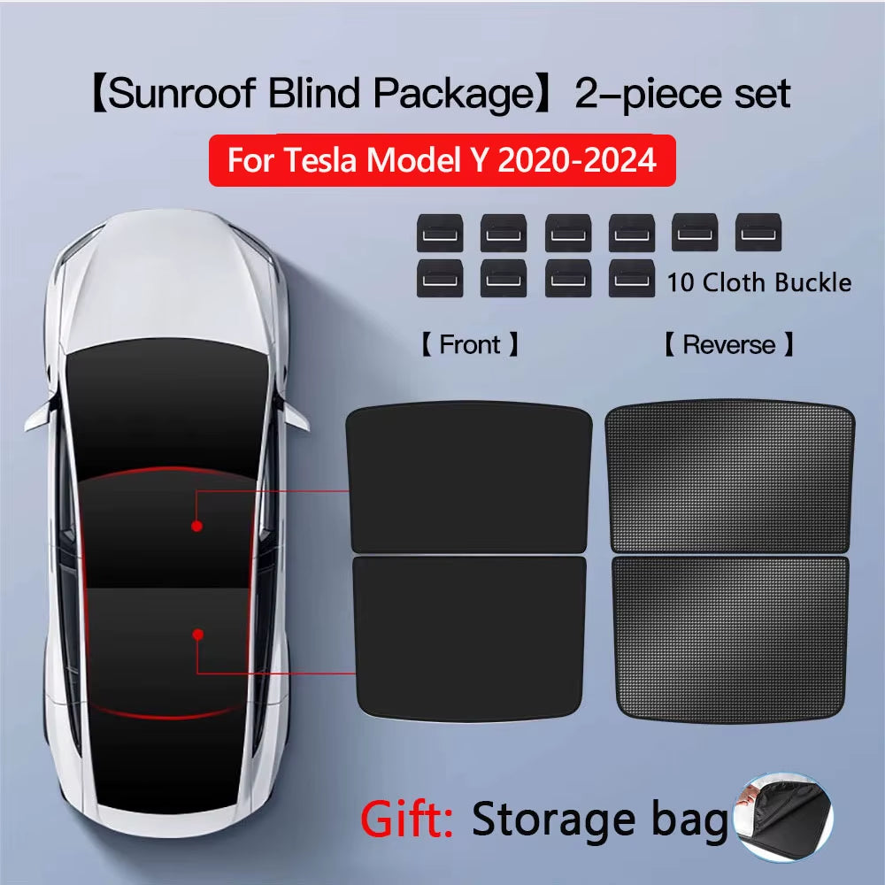 Sunshades for Tesla Model 3 Sunroof Highland 2026 Model Y 2020-26 Ice Cloth Buckle Sun Pare Glass Front Rear Skylight Accessory