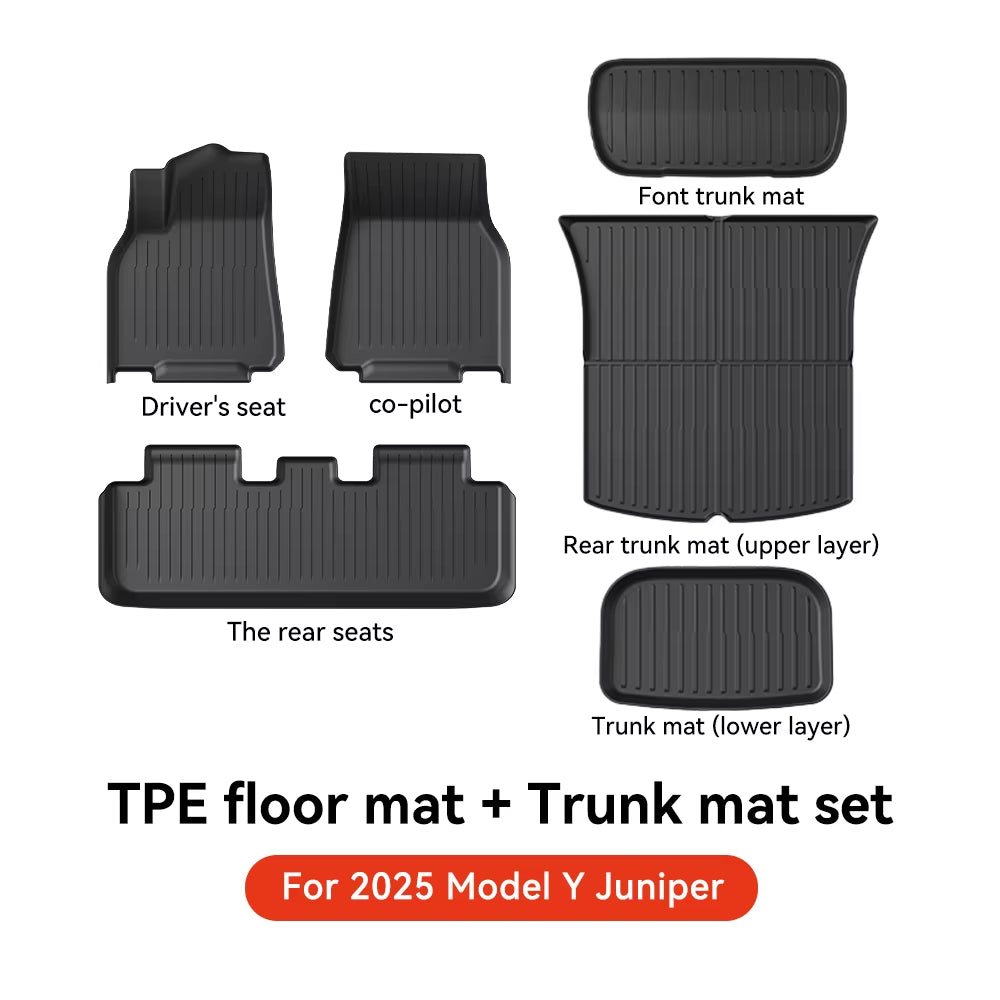 for Tesla Floor Mat Model Y 2021-2026 Model 3 Highland Car Trunk Mat Luggage Mat TPE Waterproof Anti-Slip Set Floor Liner Mat