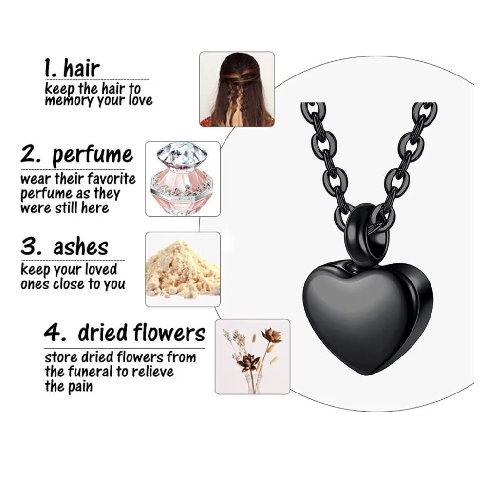 Small Heart Cremation Urn Necklace for Ashes Stainless Steel Memorial Ash Pendant Keepsake Jewelry