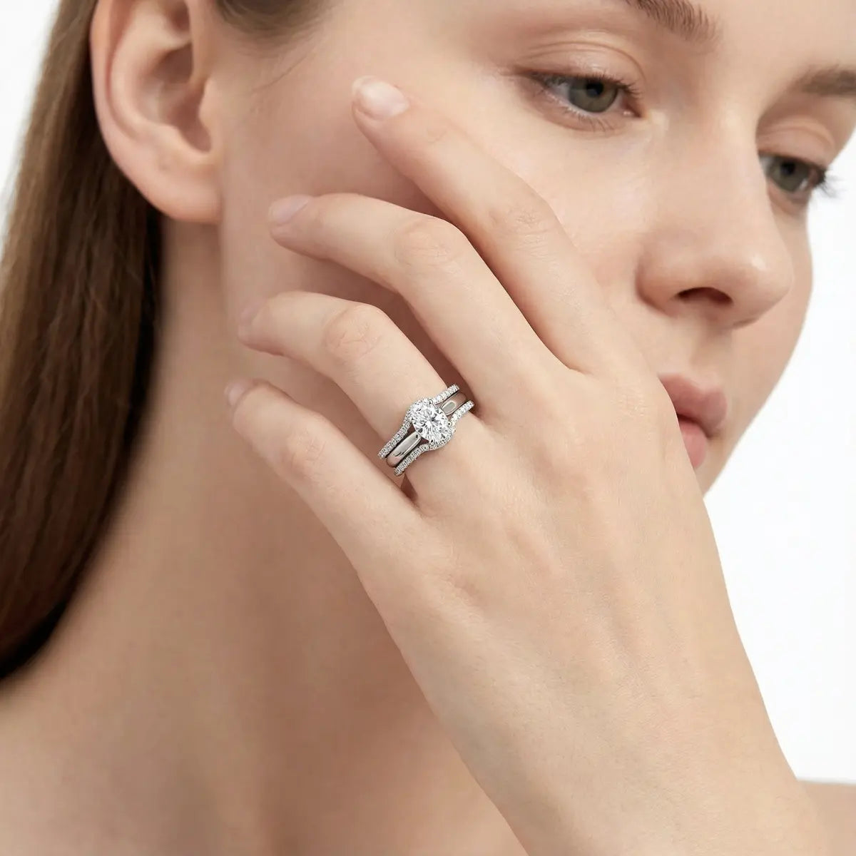 Delzzad 1.8Ct Heavenly Nest Ring Engagement Ring Triple Stacking Ring VVS Synthetic Moissanite Ring Jewelry Copper Band Perfect Birthday Engagement Wedding Anniversary Christmas Valentine'S Day Gift