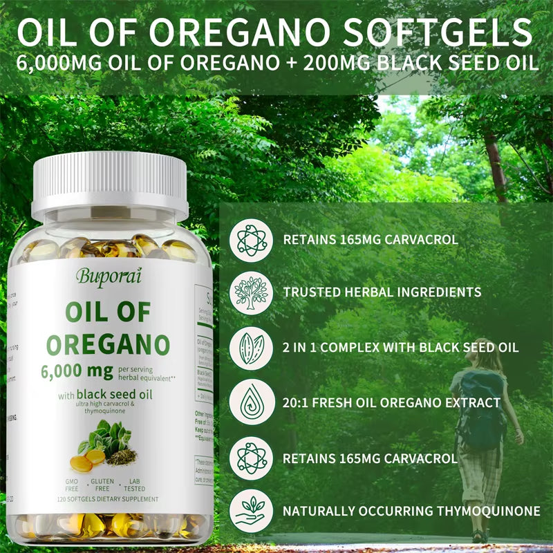 Oil of Oregano - Contains Black Seed Oil, Which Promotes Immune and Digestive Health, Fights Inflammation, and Relieves Bloating