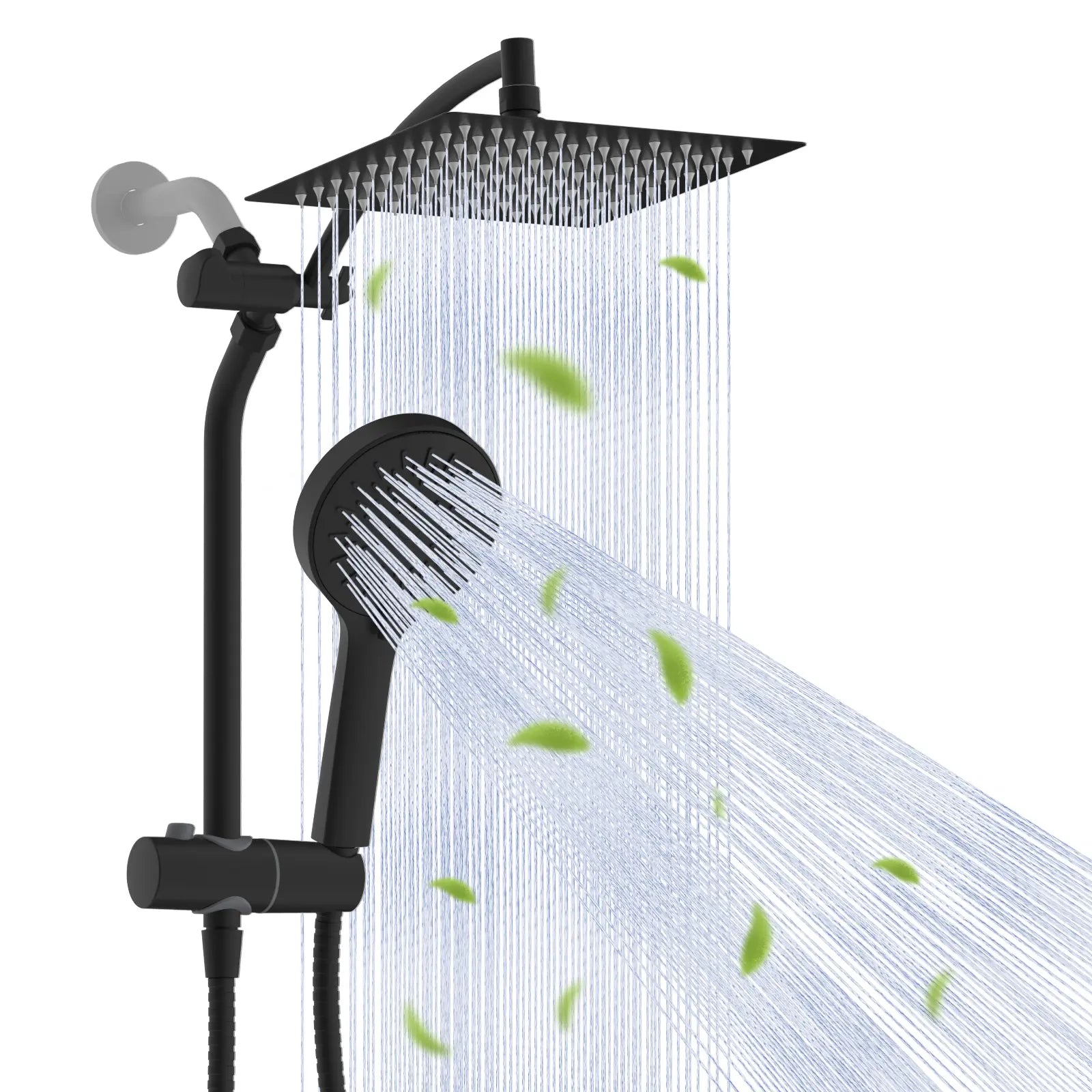 Hibbent Upgraded 10'' Shower Head Combo, High Pressure Rainfall Showerhead with 5 Spray Modes Handheld, All Metal 3-Way Diverter Shower Arm, 59'' Hose and Holder, Height Adjustable Dual Shower Head, Chrome