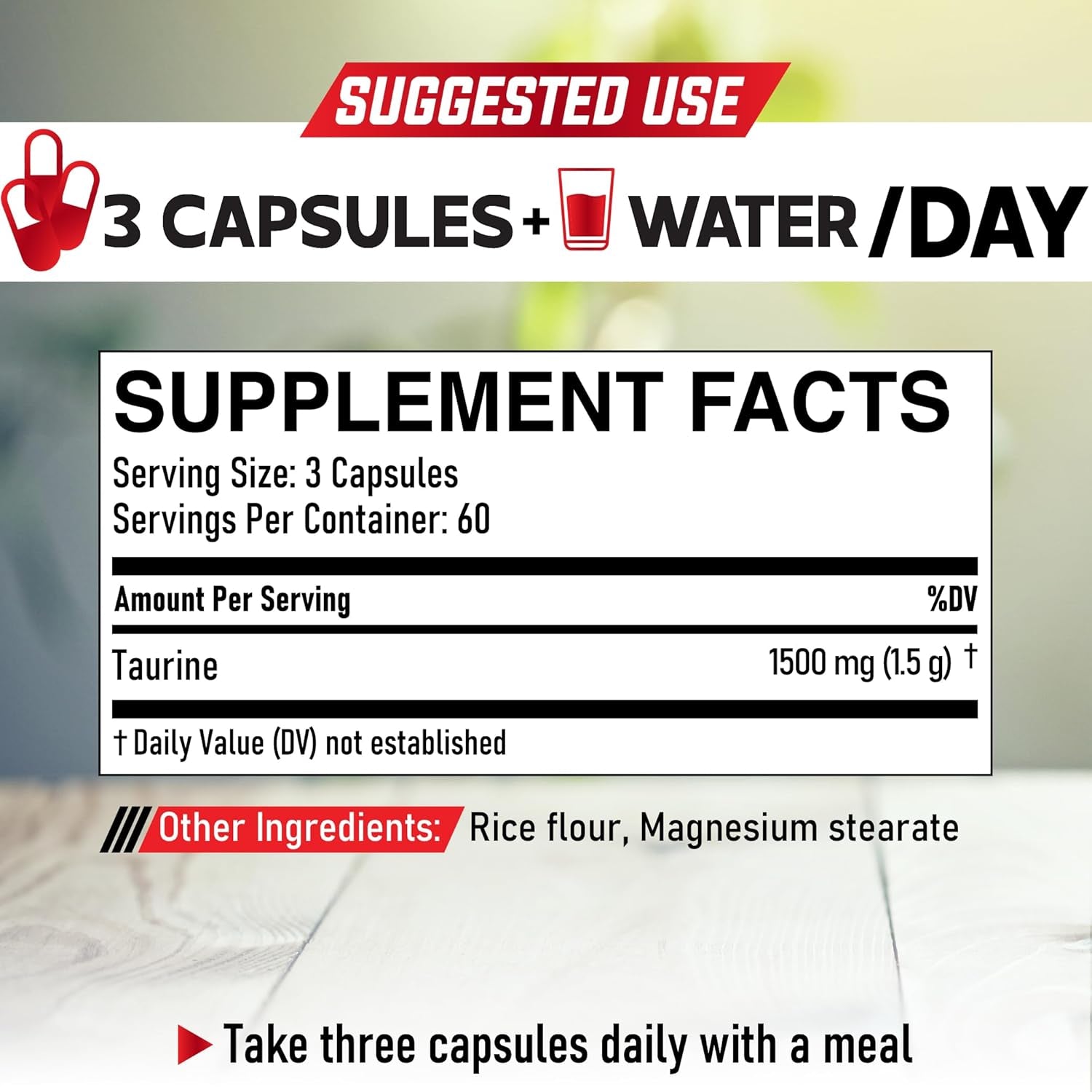 1500Mg Premium Taurine Supplement - 180 Capsules - 2-Month Supply