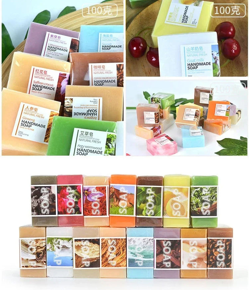 Handmade Natural Goat Milk Silk Wormwood Soap with Aloe Ginseng Ginger Papaya Strawberry Lemon - Facial & Bath Natural Soap