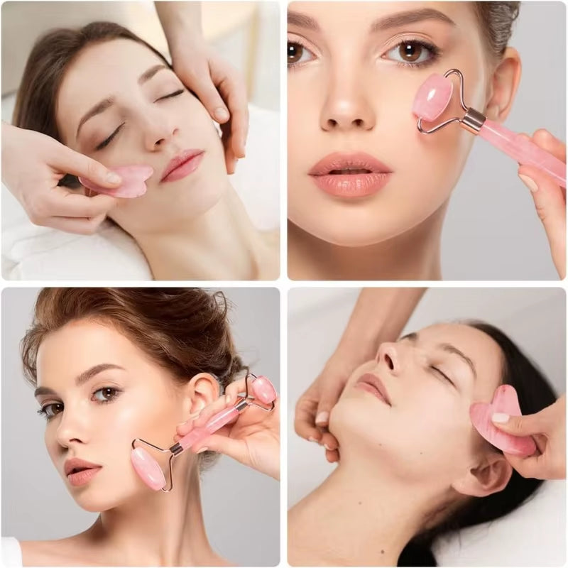 2Pcs Ice Face Roller Gua Sha Scraper Set Portable Face Neck Skincare Tool Facial Massage Roller Lifting Contouring Beauty Tools