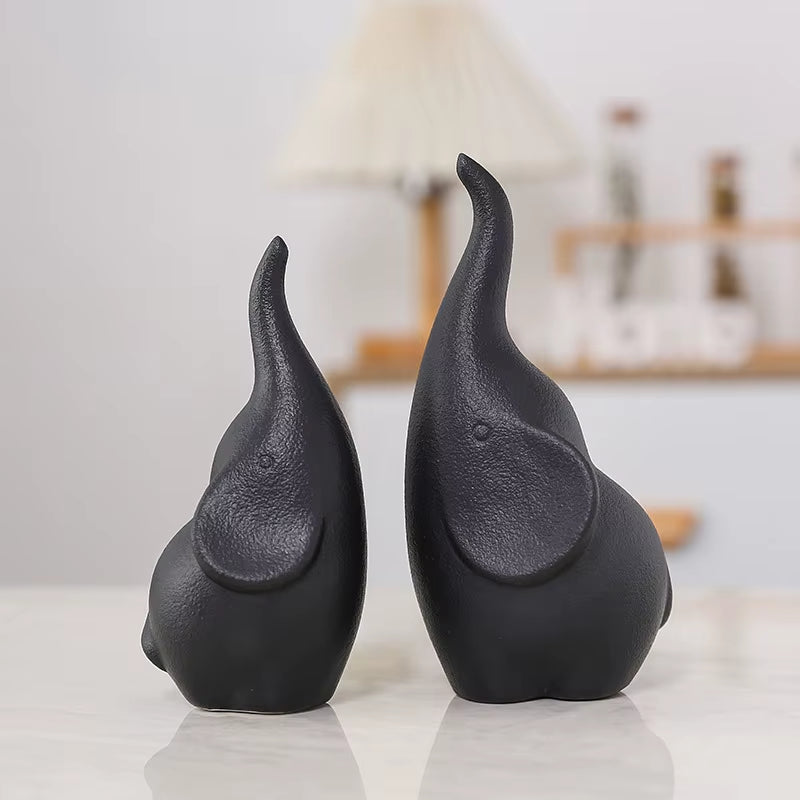 White Porcelain Elephant Ornament Living Room Decor Miniature Item Office Decoration Accessories Home Garden Bedroom Decorations