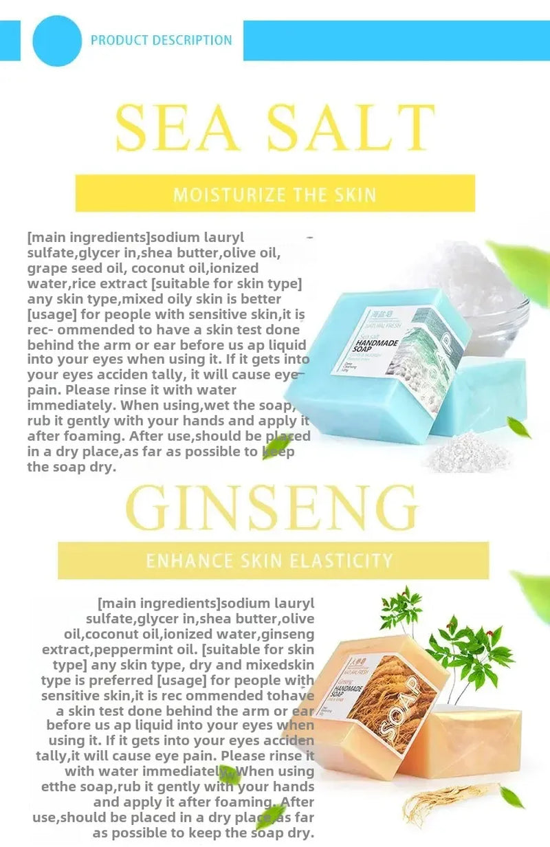 Handmade Natural Goat Milk Silk Wormwood Soap with Aloe Ginseng Ginger Papaya Strawberry Lemon - Facial & Bath Natural Soap