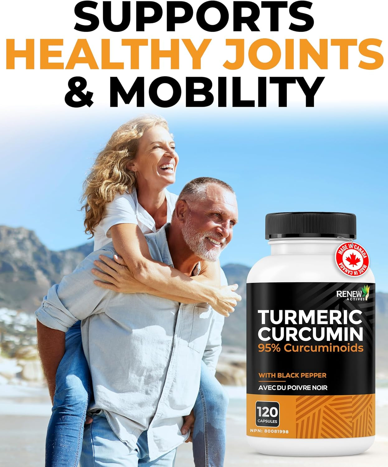 Turmeric Curcumin – Ultra Potent 95% Curcuminoids with Bioperine Black Pepper for Maximum Absorption – Supports Joint Health, Mobility, Digestion & Liver – Made in Canada – 120 Capsules
