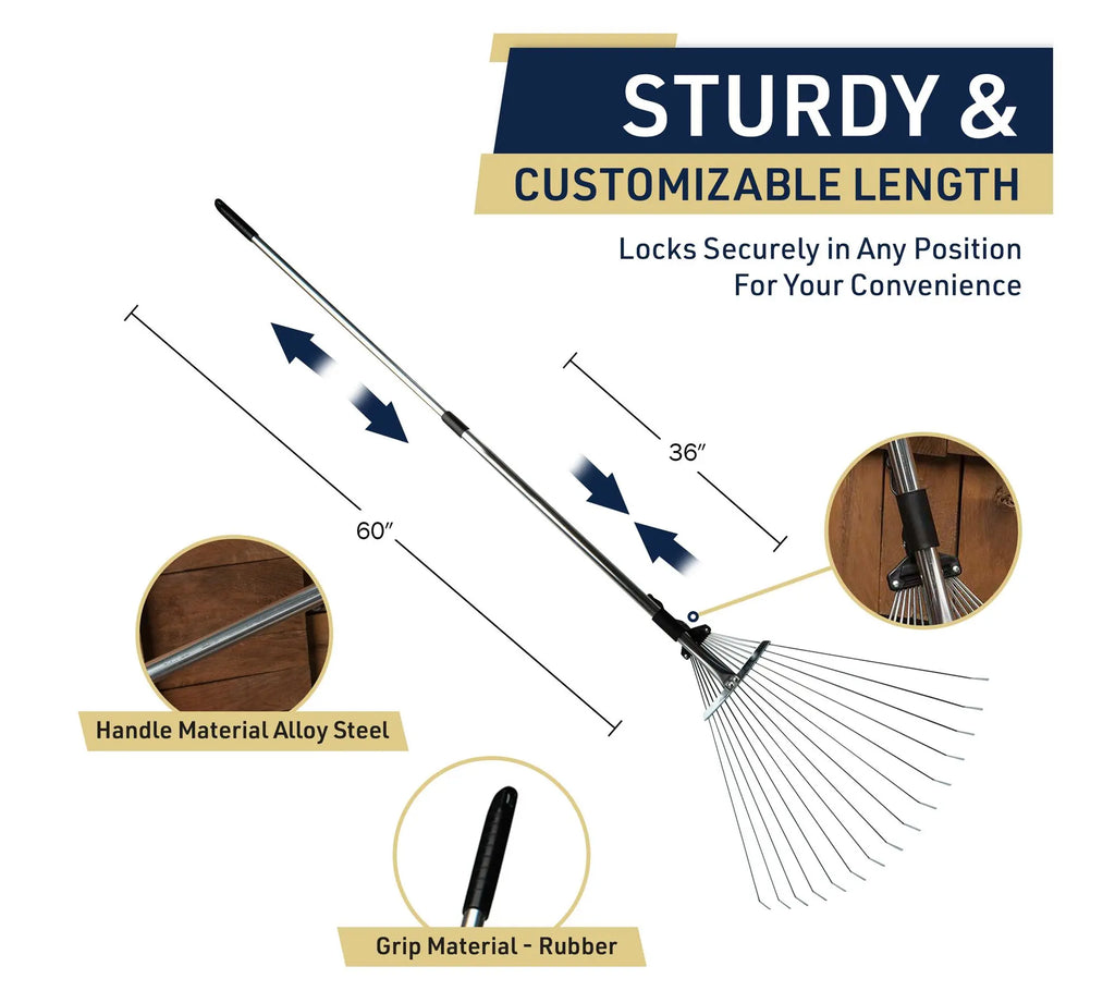 Kings County Adjustable Metal Rake with Expandable Handle