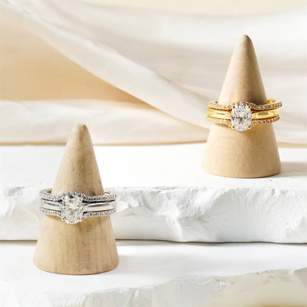 Delzzad 1.8Ct Heavenly Nest Ring Engagement Ring Triple Stacking Ring VVS Synthetic Moissanite Ring Jewelry Copper Band Perfect Birthday Engagement Wedding Anniversary Christmas Valentine'S Day Gift