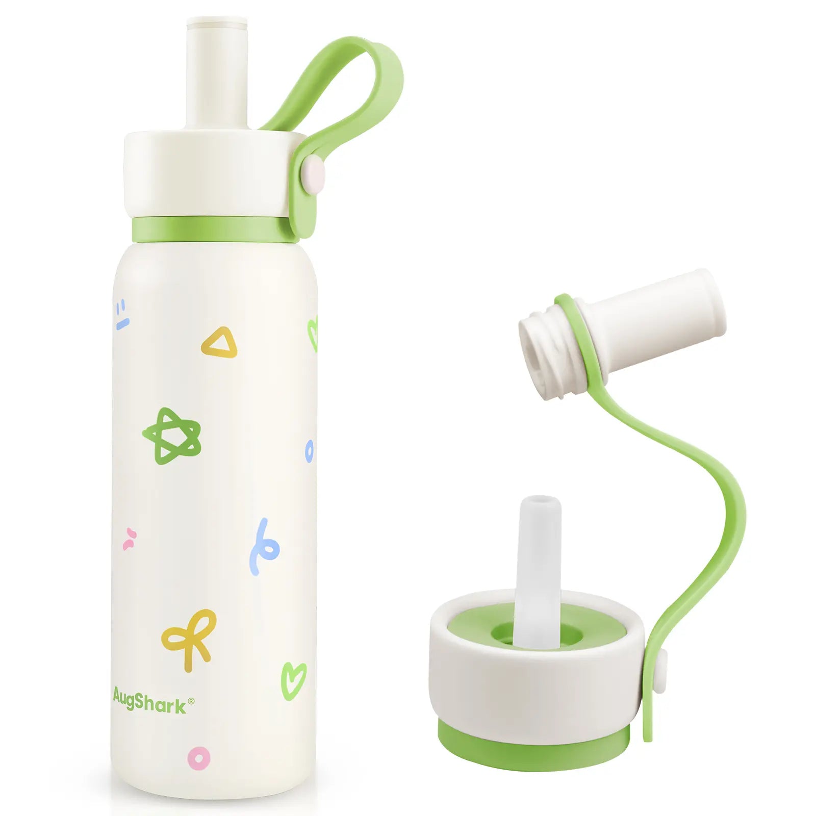 Augshark 24 Oz Insulated Water Bottle, 316 Stainless Steel Liner Tumbler with Handle & Flip Straw, Leak-Proof Vacuum Bottle for Gym, Travel, Sports, School Cup Gift Thermal Bottle