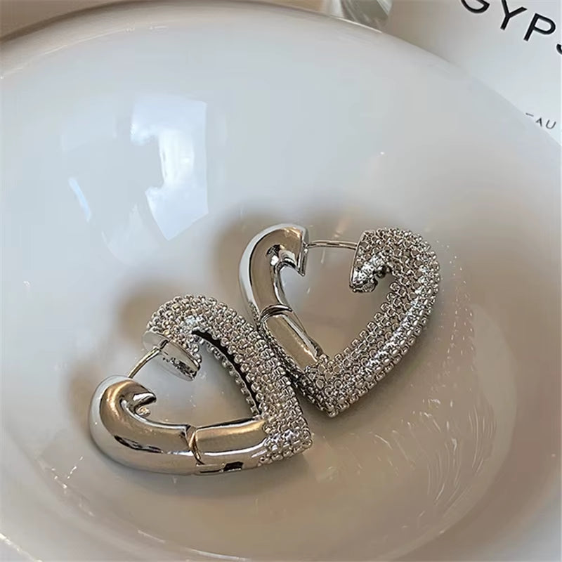 South Korea Exaggerated Texture Heart Earrings Women Simple Geometric Earrings Long Women'S Jewelry Accessories