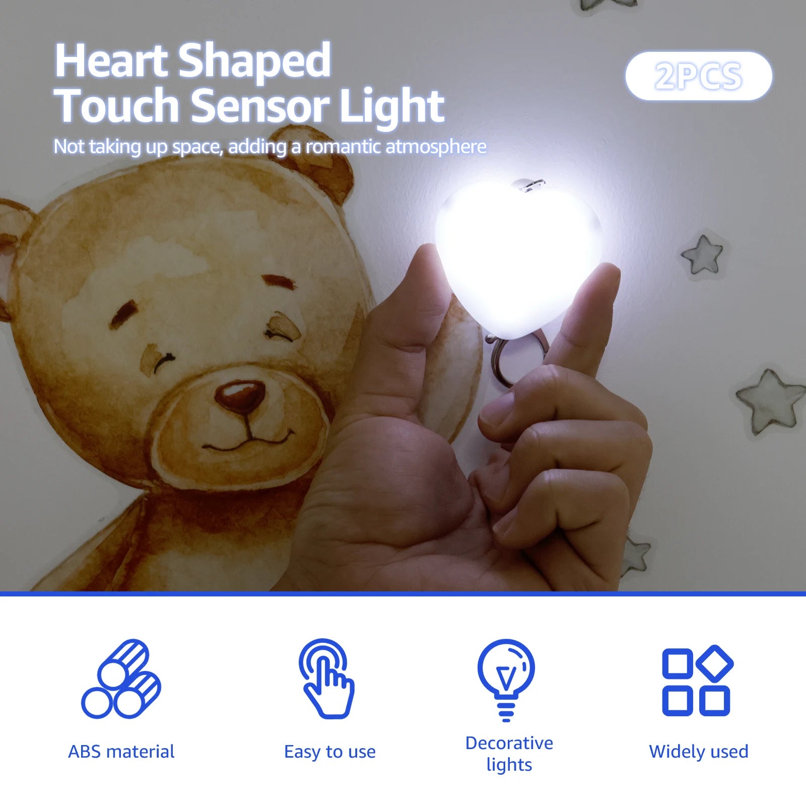 2Pc Purse Glow Heart Light LED Automatic Sensor Purse Light Touch Activated Handbag Light Handbag Night Light Handbag Purse Lamp