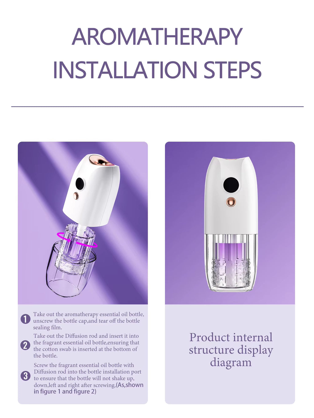 Multi-Functional Rechargeable Portable Aroma Diffuser Essential Oil Diffuser Timer Air Freshener Car Home Living Room Bathroom