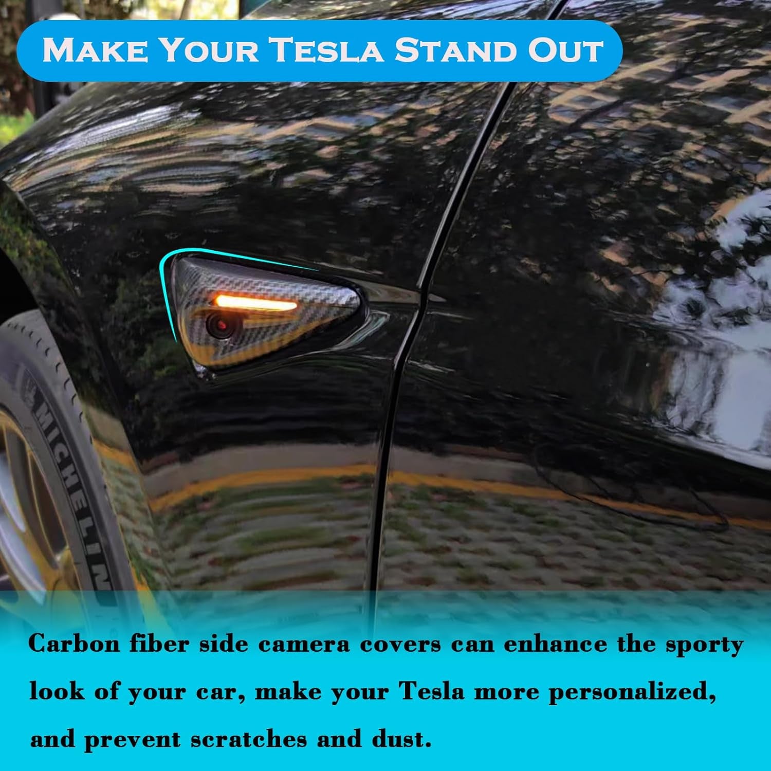 for 2026 2025 2024 Tesla Model 3/Y HW4.0 Side Camera Protection Cover Decoration Accessories Fit for Tesla Model 3/Y with HW4.0 (Hw4.0-A-Glossy Carbon Fiber Pattern)