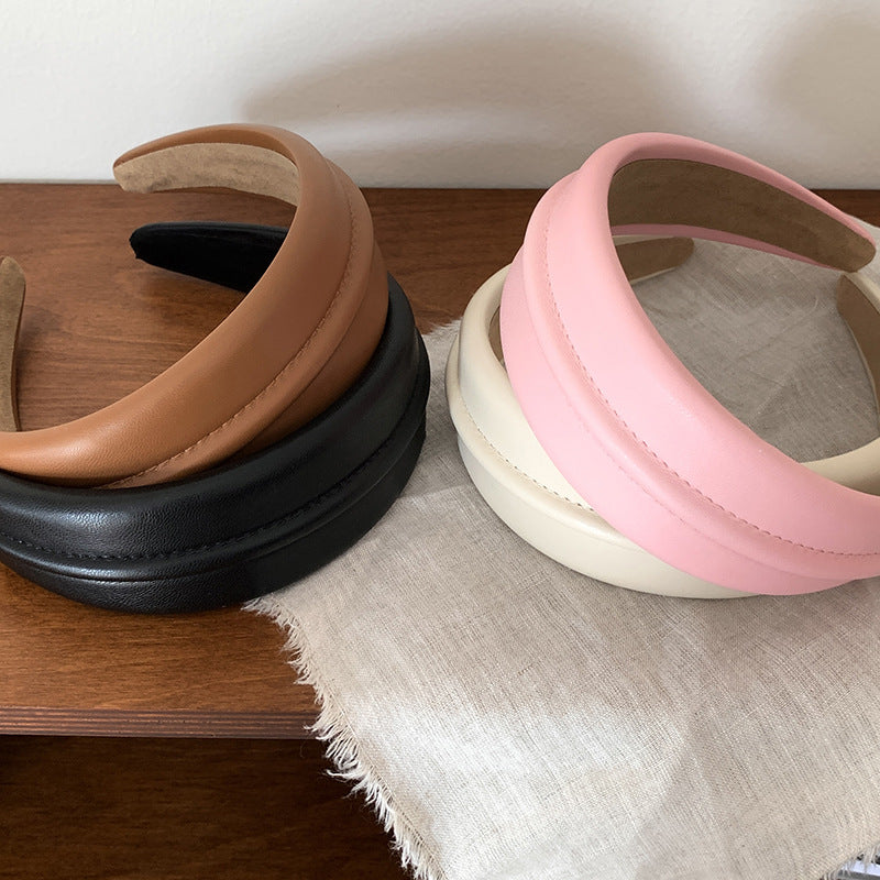 Temperament Western Style High-End High-Grade Leather Wide Brim Hair Band